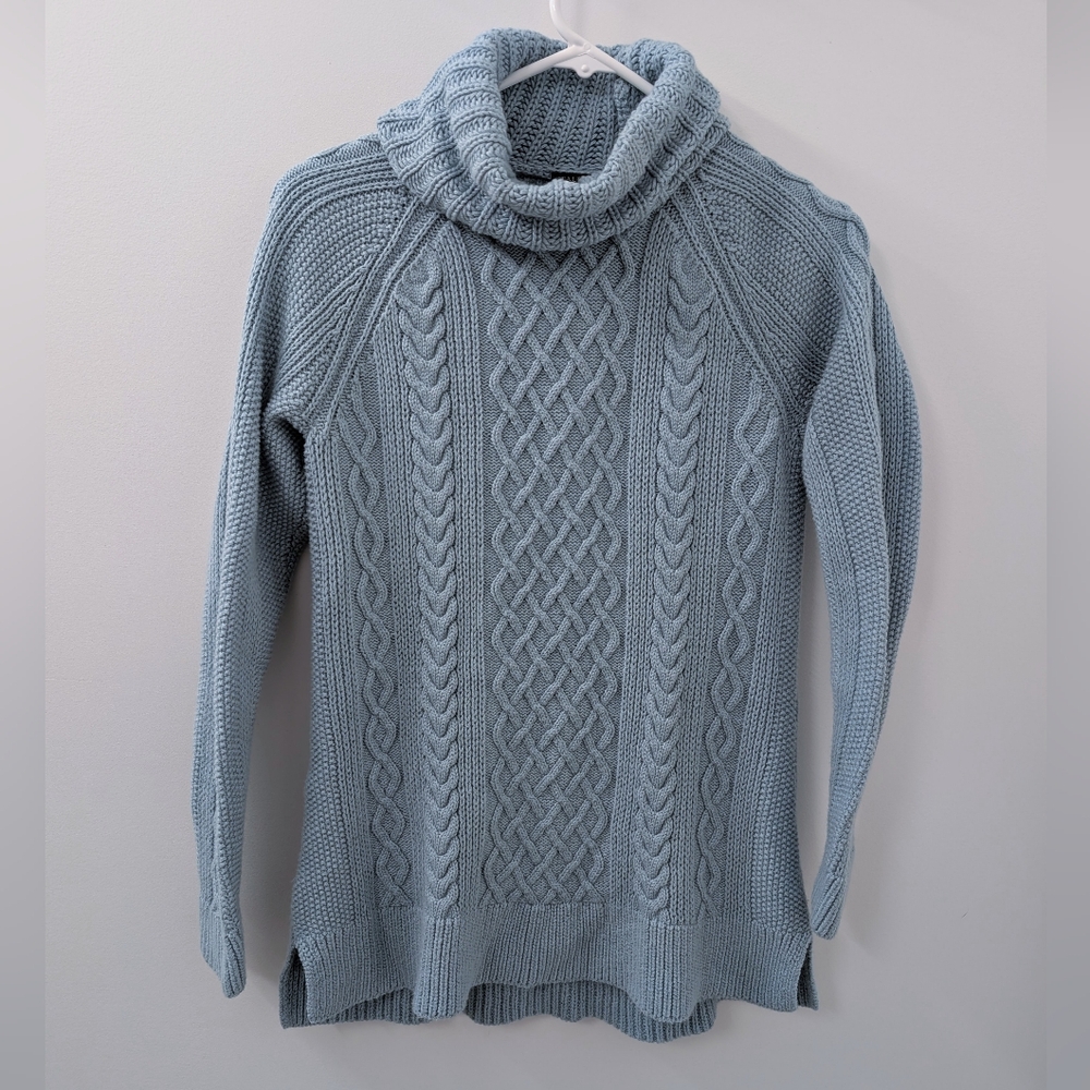 Talbots Cable Knit Cowl Neck Sweater | Cotton Wool Cashmere | Sky Blue | MP